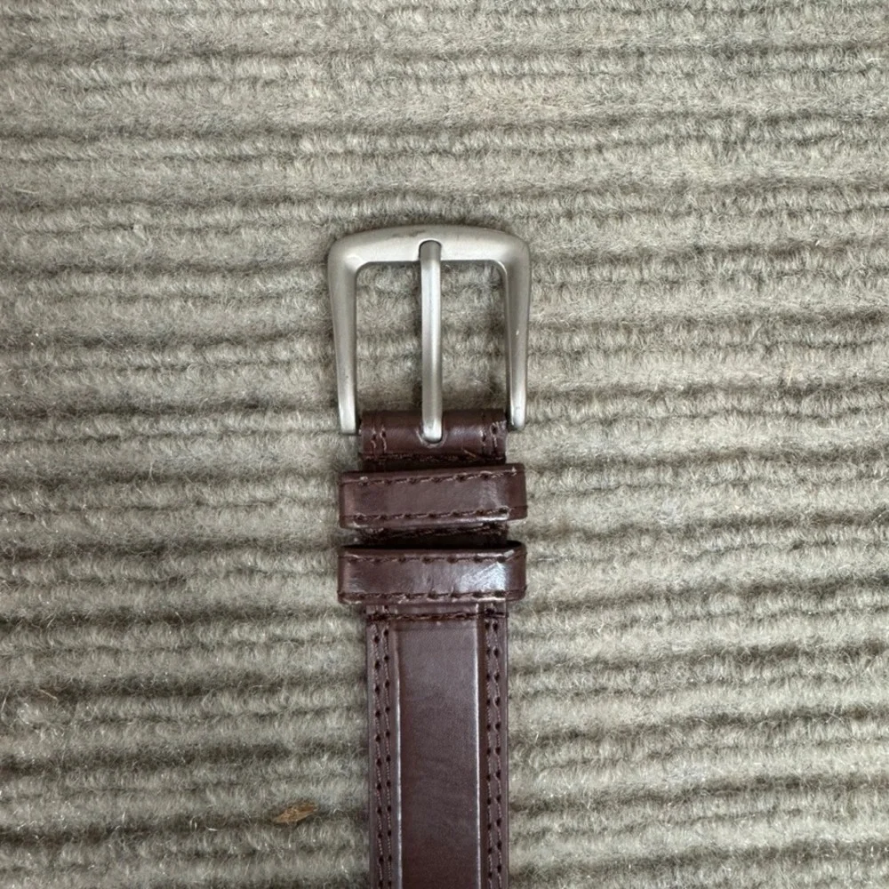 Genuine Leather Dark Brown Belt Mens XL Silver Buckle Dress Casual 526